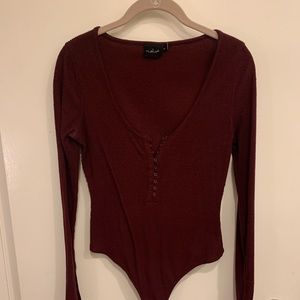 Henley Bodysuit In Red Wine Color